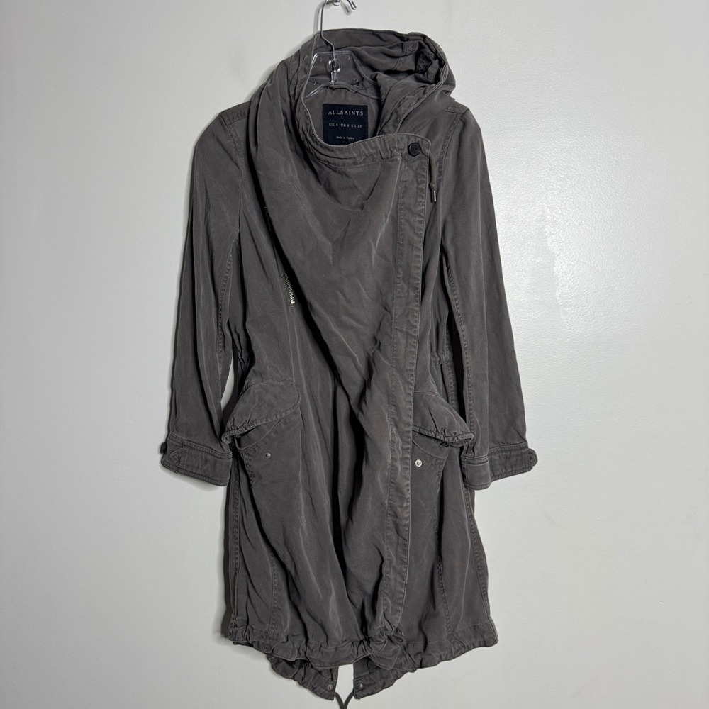 ALLSAINTS Womens Gray Drape Front Hooded Utility Parka Jacket Size 4 US 0‎ EU 32